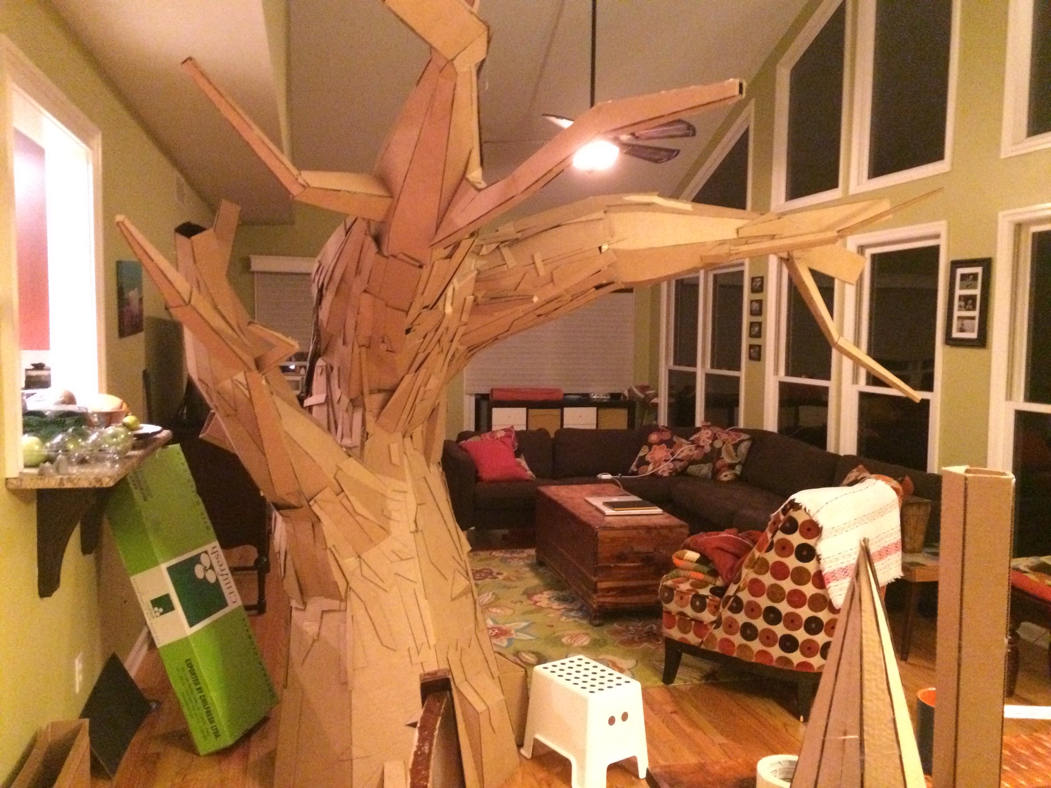 cardboard tree in living room