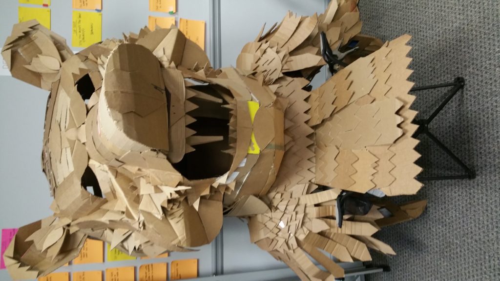 costume of a bear made out of cardboard