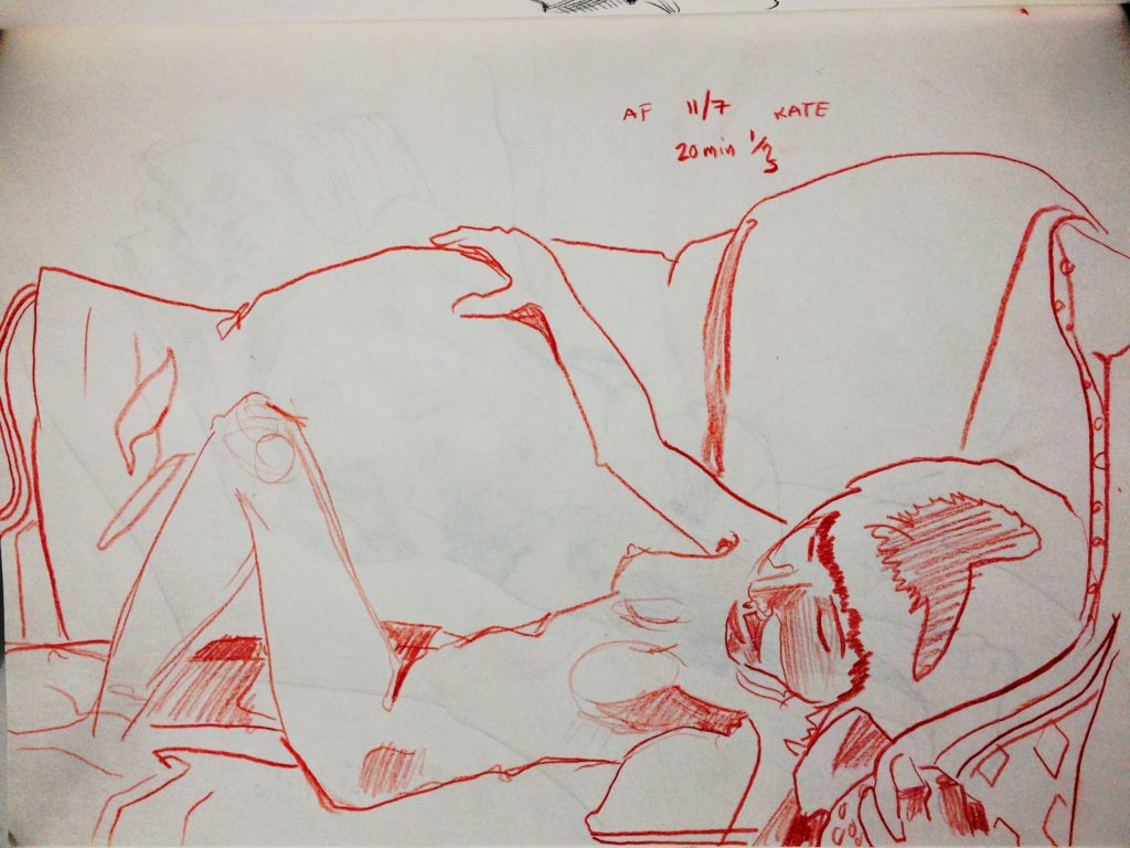 Alex Feliciano, drawing of a woman on couch.