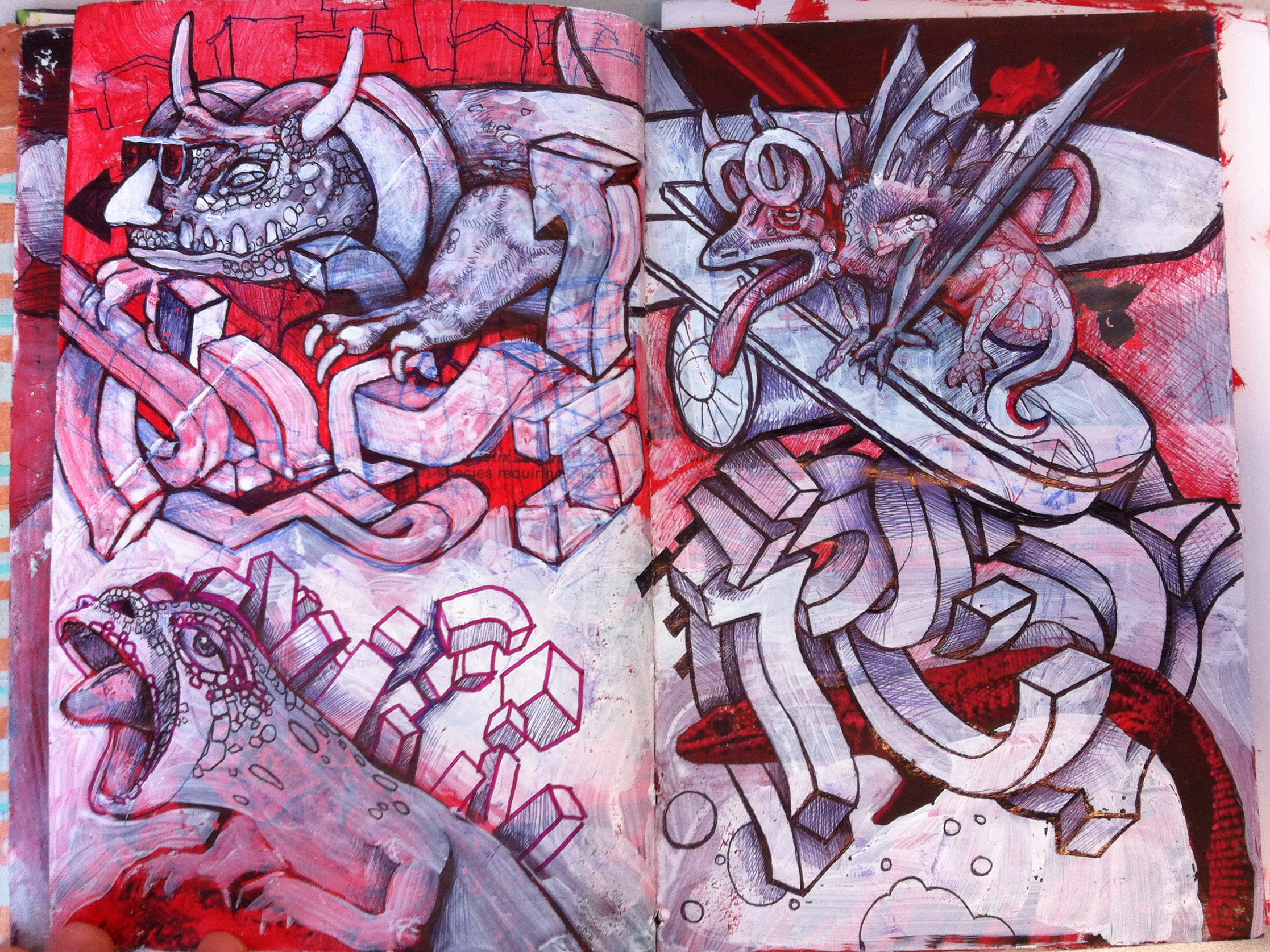 alex feliciano sketchbook all about lizards red black and white