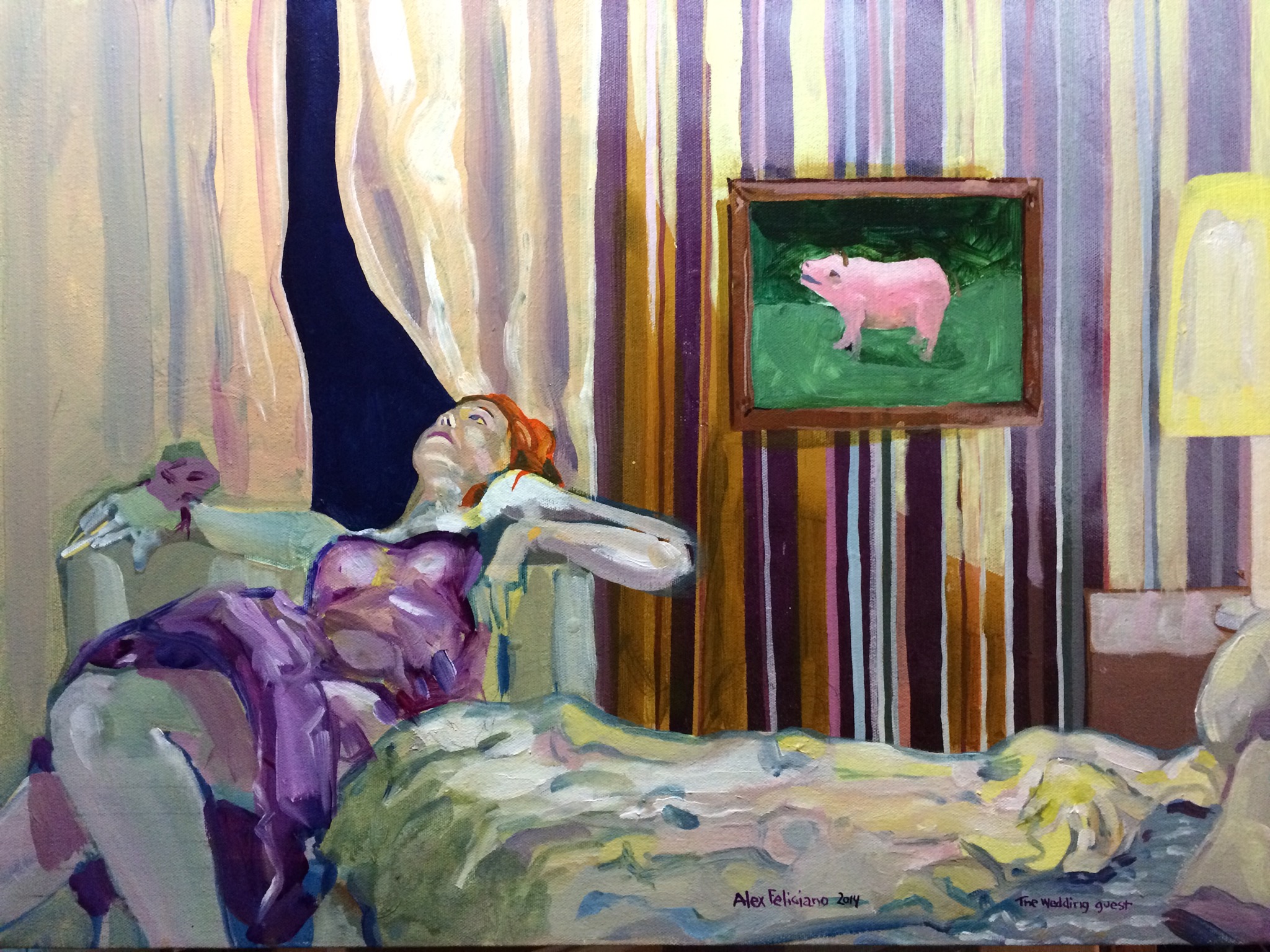 a painting woman reclining in a hotel room