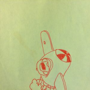 drawing of airplane on post-it note with red pen