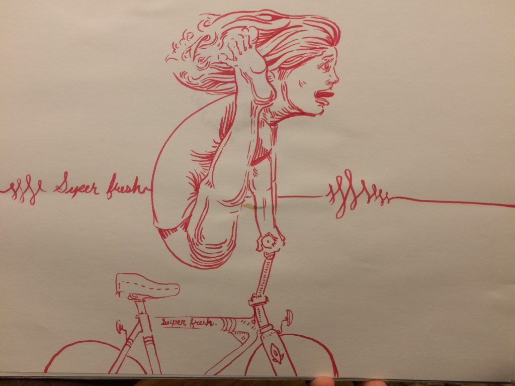 red marker, girl on a bike