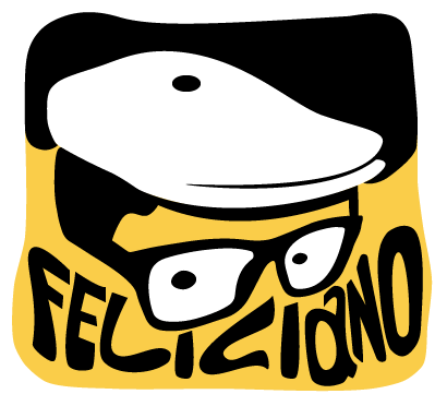 Logo hat and glasses over the word Feliciano